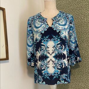 Kobi Halperin Blue 100% Silk Rita Paisley Print Blouse Size Medium